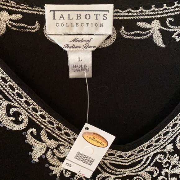 NWT Talbots sweater Black w/ embroidery sequins Lg - Picture 6 of 7